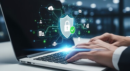 Cybersecurity Laptop Data Protection Digital Illustration