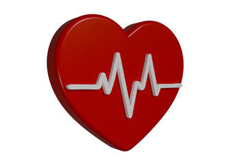 3D red heart life symbol with ECG pulse for health medical wellness and cardiology design