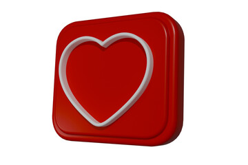 3D red square life icon with heart outline symbol for health wellness and social engagement