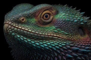 Fototapeta premium Closeup of a Bearded Dragon Lizard on Black Background