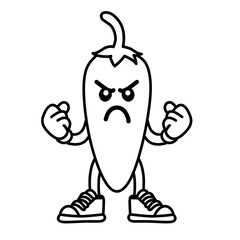 Vector illustration of angry chili growling cartoon character sketch, chili icon, chili logo, great for sticker or emot.
