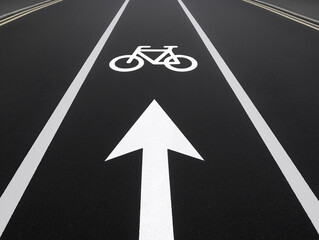 Bicycle lane marking on urban road indicates safe path for cyclists