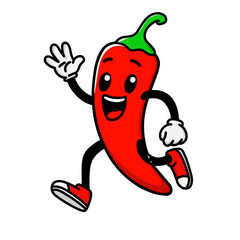 Vector illustration of happy chili cartoon character, chili icon, chili logo, great for sticker or emot.