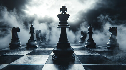 Chess king piece dramatic dark background, World Chess Day