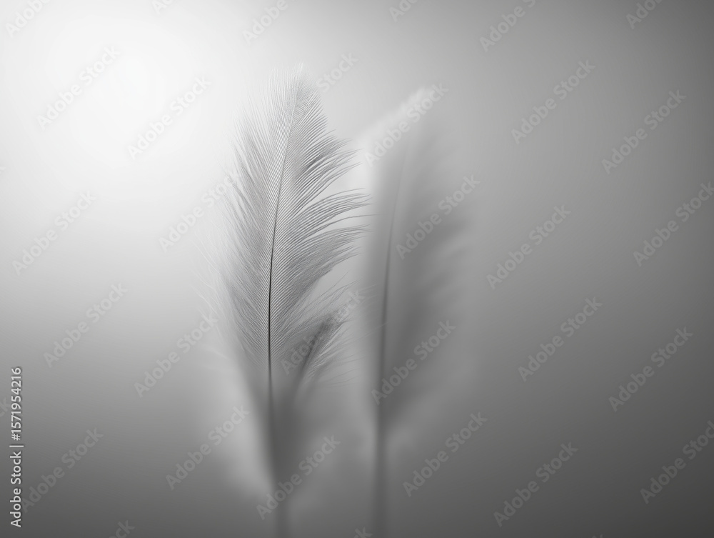 Poster softly illuminated feathers creating a serene atmosphere in monochrome setting