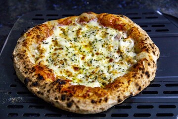 The best pizza in the world, chicken pizza with creamy catupiry cheese. Traditional Brazilian pizza