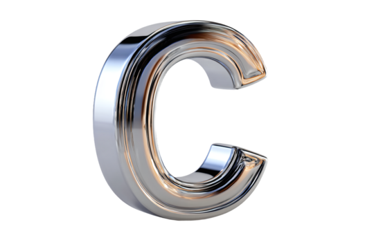 3D Render a chrome letter c with a white background