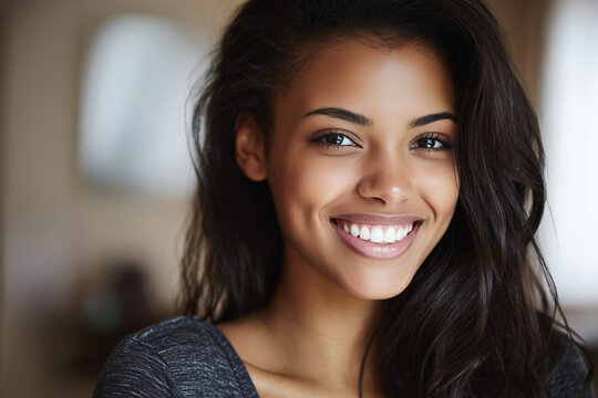 Headshot Smiling Mixed Race Woman Looking at Camera,