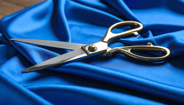 Scissors on vibrant blue fabric - Powered by Adobe