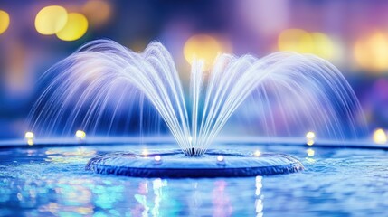 Night fountain with vibrant light reflections
