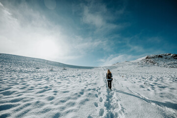 Winter landscape with snow on the Mt John Walkway, Lake Tekapo, New Zealand