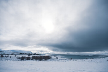 Winter landscape with snow in Lake Tekapo, New Zealand
