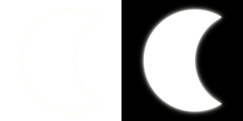 Glowing crescent shape on transparent and black background
