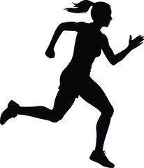 Athletic Female Runner Silhouette, Energetic Woman Running Illustration for Fitness and Sports Themes