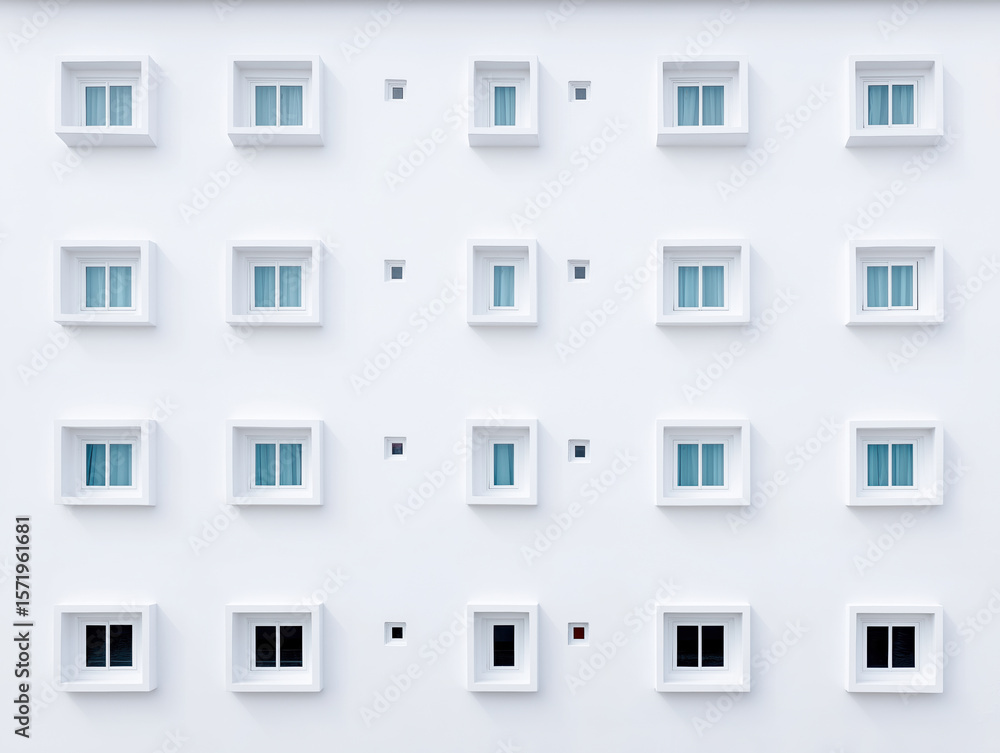 Aufkleber patterned white building exterior featuring multiple square windows in different sizes