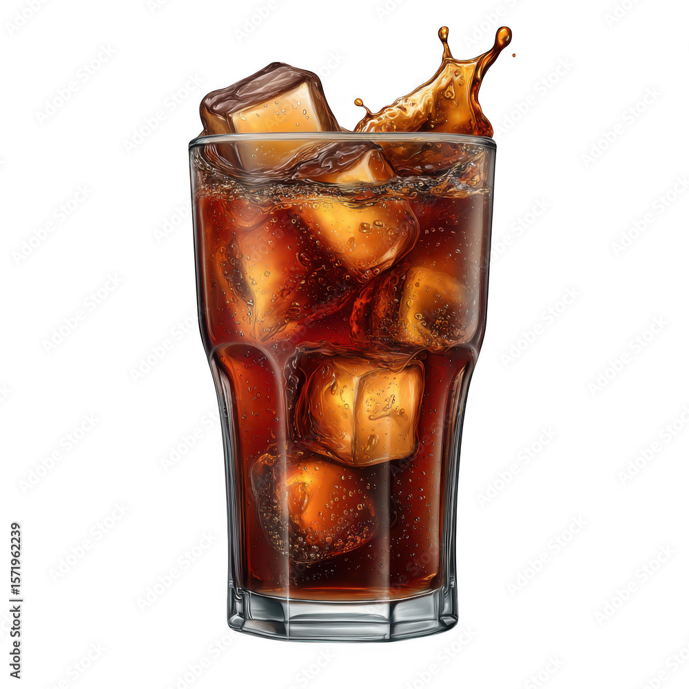 Poster iced cola with splash isolated on transparent background