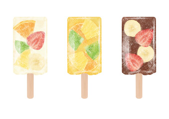 カラフルなフルーツアイスキャンディのイラスト