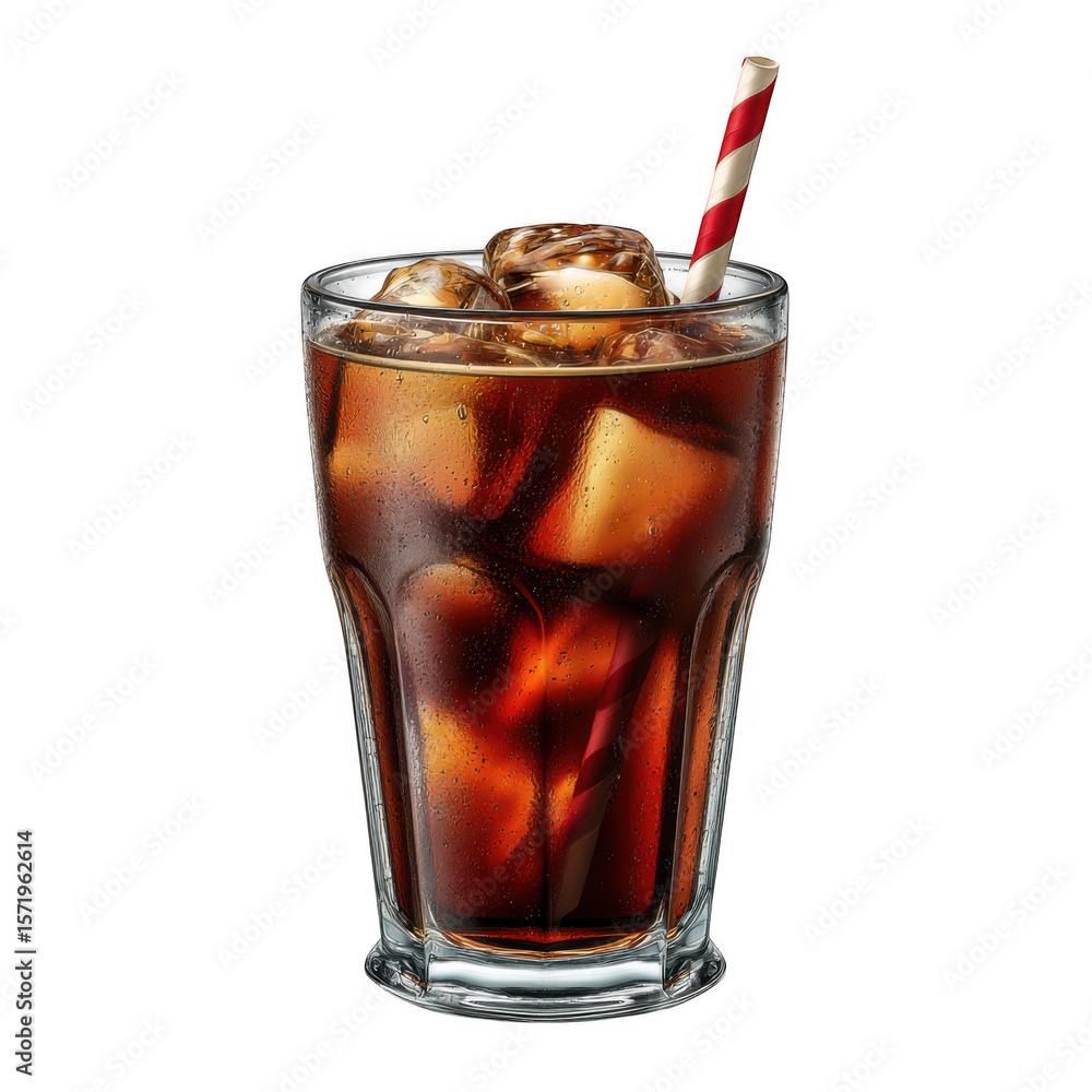 Poster iced cola with straw isolated on transparent background
