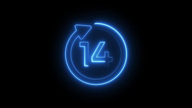 Neon countdown number. 14 hours timer animation.