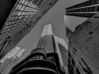 Vista de edifícios do centro antigo da cidade de São Paulo, Brasil. Fotografia preto e branco.