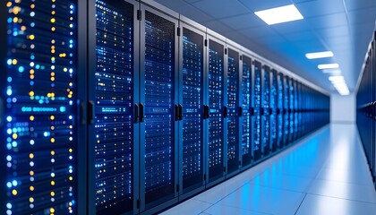 Server racks line a modern data center