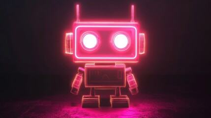 Naklejka premium Neon pink robot figure on dark background