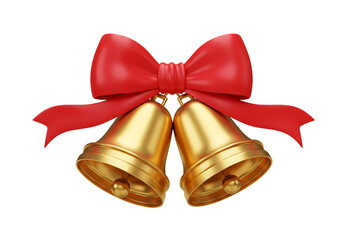 Festive christmas bells adorned with a red bow symbolizing celebration and joy Isolated on transparent background