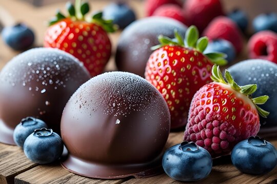 Chocolate Truffles with Fresh Strawberries and Blueberries