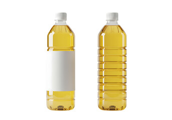 Two bottles of cooking oil with blank label Isolated on transparent background product mockup