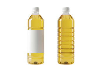 Two bottles of cooking oil with blank label Isolated on transparent background product mockup
