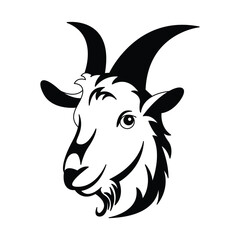 Goat Head Logo Design, Black and White Vector Animal Icon