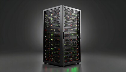 Dark gray server rack with illuminated components