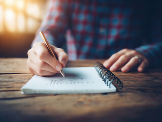 Person writing notes in a notebook during a cozy indoor setting in the afternoon