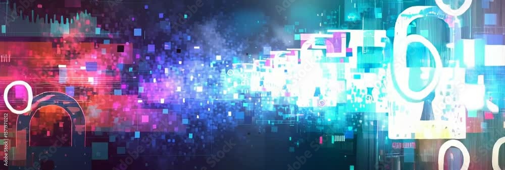 Poster a futuristic abstract background with digital elements and padlock symbols, representing the concept