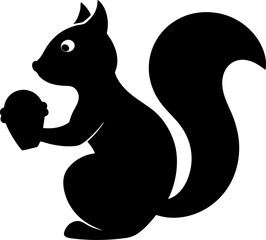 Silhouette of a squirrel holding an acorn, wildlife vector with white background.