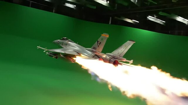 Jet Fighter Launching Air To Ground Missiles Against Green Screen Background
