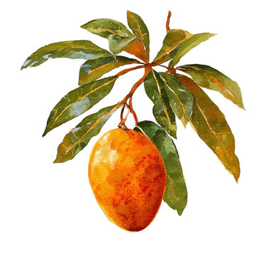 Whole mangaba watercolor illustration isolated on transparent background for premium fruit product labels