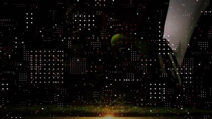 Boot entering frame kicking England rugby ball off screen on glitch grid illustrating kick - Powered by Adobe