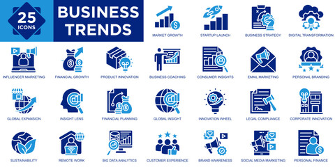 business trend, business, growth, investment, trend, finance icon set. Outline icons collection. Simple vector illustration