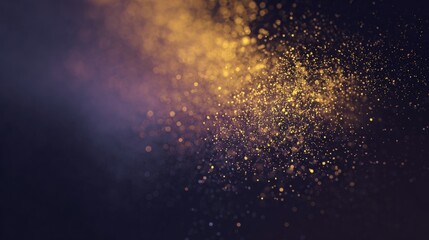 Shimmering gold particles floating in dark space, creating a festive and celebratory abstract effect.
