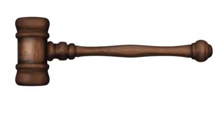 Classic wooden gavel used in courtrooms symbol of justice authority and legal decision isolated on white background