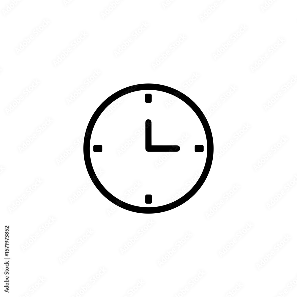 Poster minimalist clock icon with time markers on transparent background for design projects