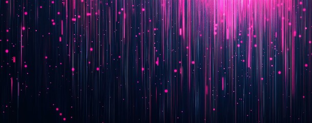 Abstract digital background with geometric shapes and lines forming an intricate pattern, featuring pink dots on a dark blue background. The composition includes wireframe elements representing