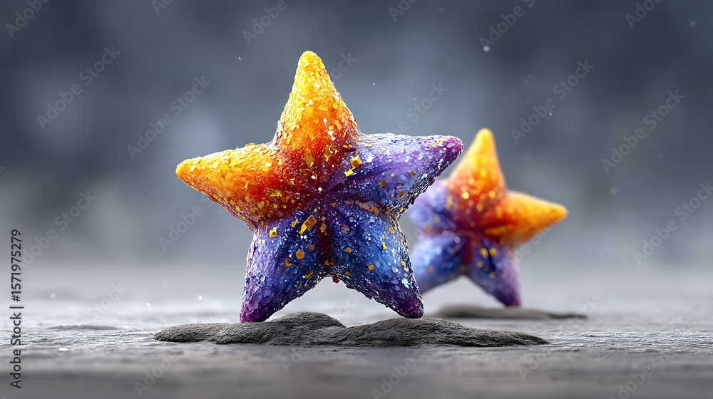 Aufkleber a photorealistic composition of floating holographic star and sparkle icons over a soft glowing back