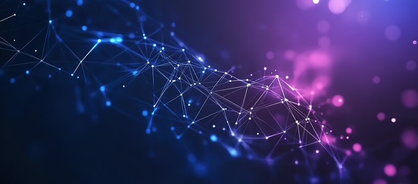 Abstract background with dots and lines in blue and purple colors for digital technology or business vector illustration. Illustration of data flow on a dark blue background. Big Data concept design