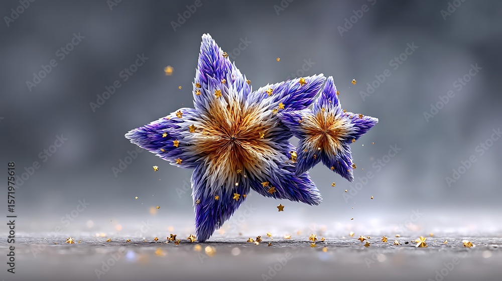 Aufkleber a photorealistic composition of floating holographic star and sparkle icons over a soft glowing back