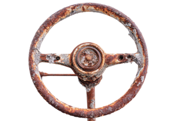 3D Render a rusty steering wheel with a rusted spoke