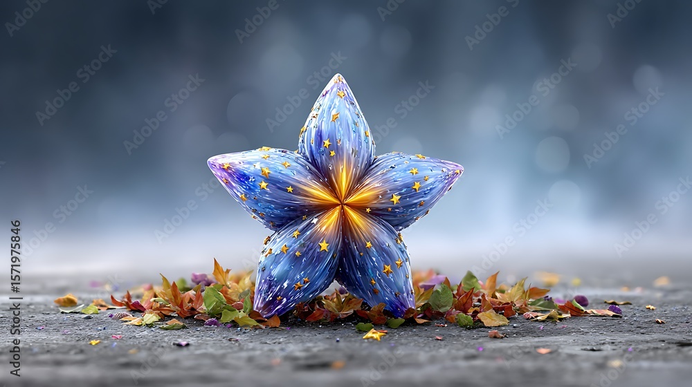 Aufkleber a photorealistic composition of floating holographic star and sparkle icons over a soft glowing back