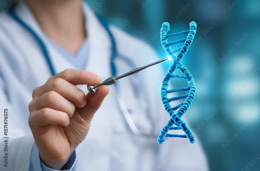 Poster doctor examining dna using advanced technology and artificial intelligence in medical setting