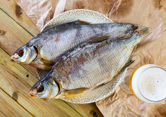 Delicious salted and dried bream laid out nicely as beer snack
